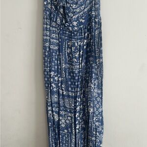 Blue and White Patterned Maxi Dress